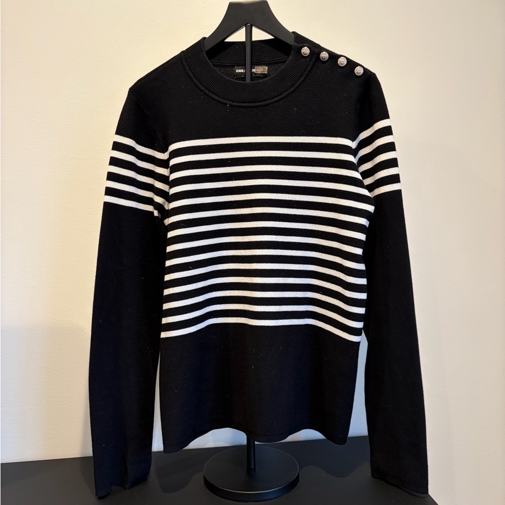 Karl Lagerfeld Monochrome Striped Knit Top